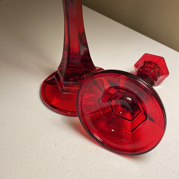 Indiana Glass Ruby Red Candlestick Holders - Picture 3 of 5
